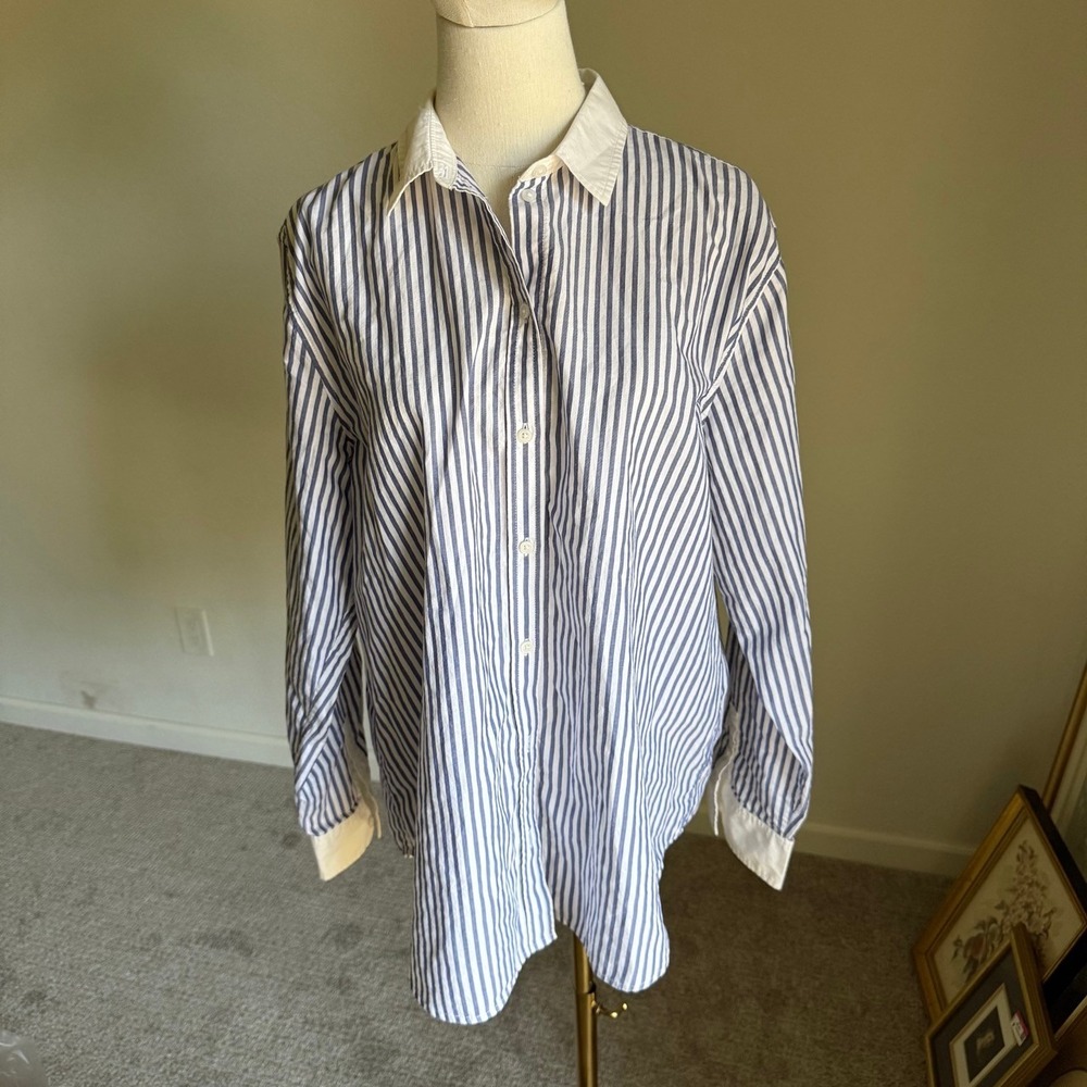 Everlane Silky Cotton Mariner Shirt Blue Striped Long‎ Sleeve Button Down 14
